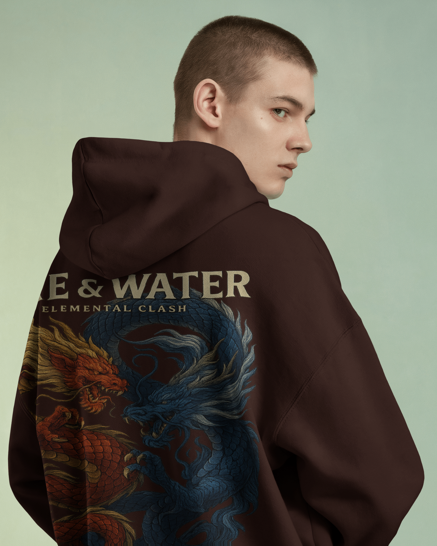KAIZENX "Fire & Water" Elemental Clash Oversized Hoodie