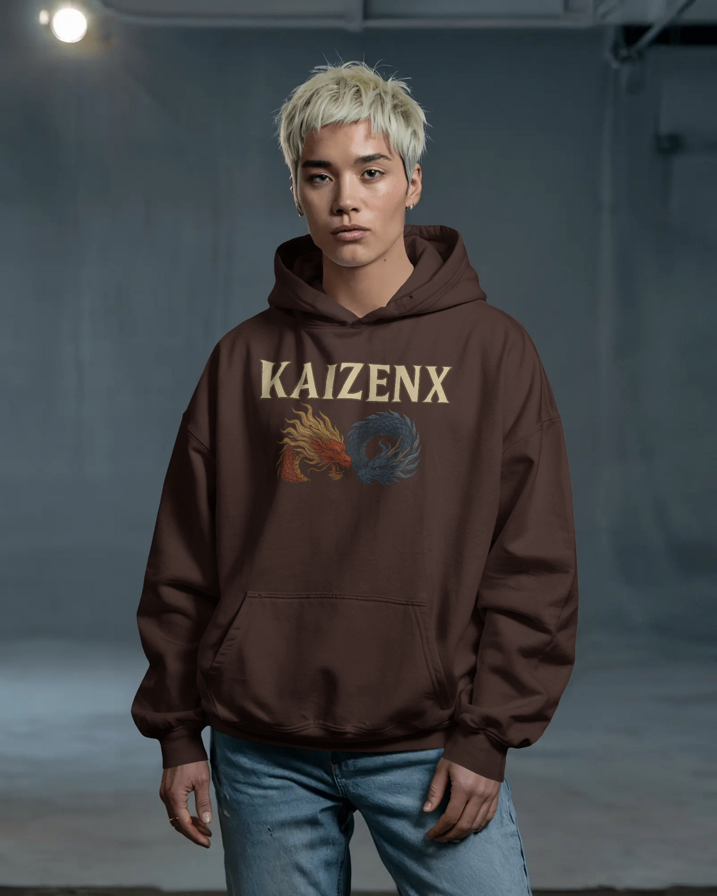 KAIZENX "Fire & Water" Elemental Clash Oversized Hoodie