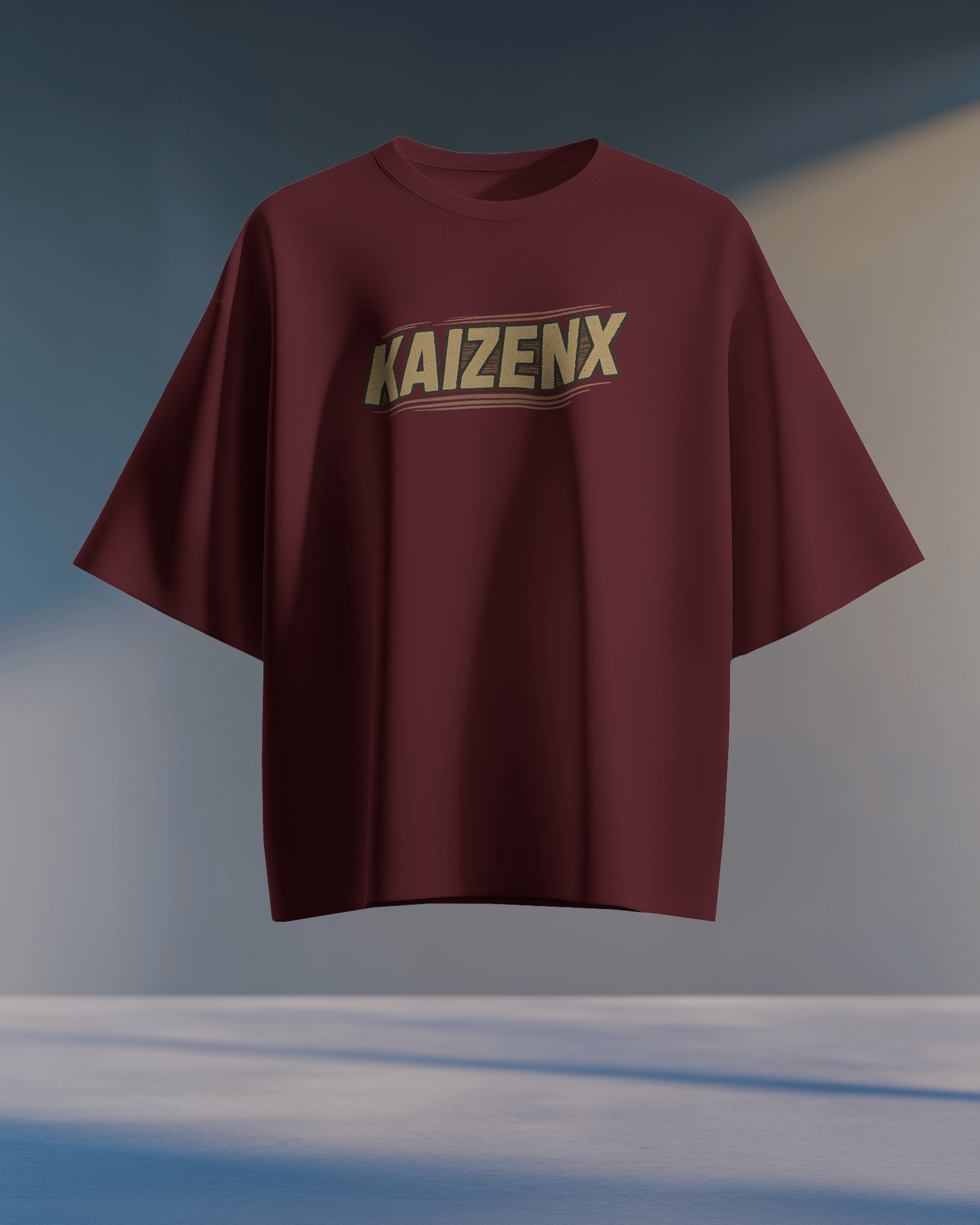 KAIZENX Oversized Porsche 911 Speed Graphic Tee – Maroon Edition