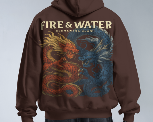 KAIZENX "Fire & Water" Elemental Clash Oversized Hoodie